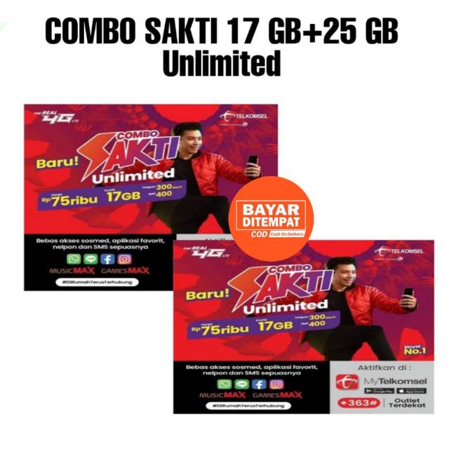 KARTU SAKTI COMBO TELKOMSEL 17 GB,25 GB+UNLIMITED SOSMED