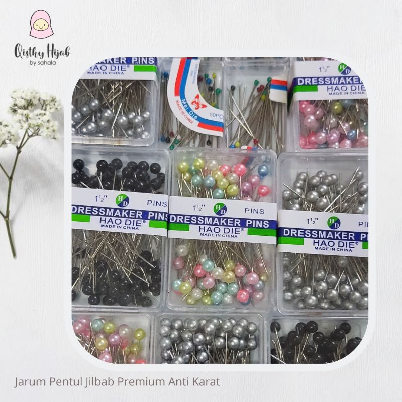 Jarum Pentul Premium Hijab Besar Dan Kecil Warna Silver Hitam Rainbow Premium Tebal Bagus / Head Pins Besar Kecil Kotak Anti Karat Aksesoris Hijab Kerudung