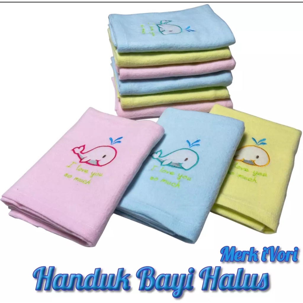 Handuk bayi lembut/ Handuk bayi ivory/ Handuk bayi motif sablon dan bodir