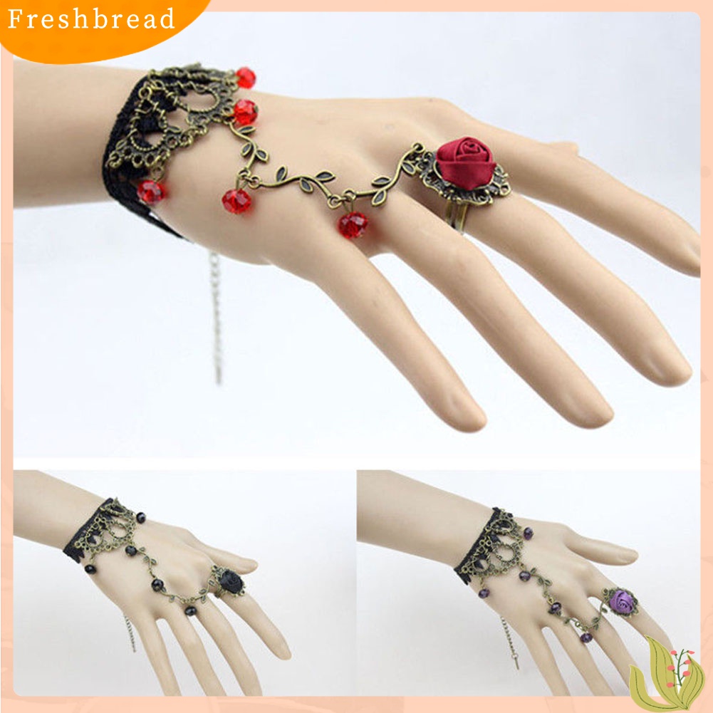 [TERLARIS]Gothic Jewelry Women Lace Flower Hand Slave Chain Ring Harness Bracelet Gift