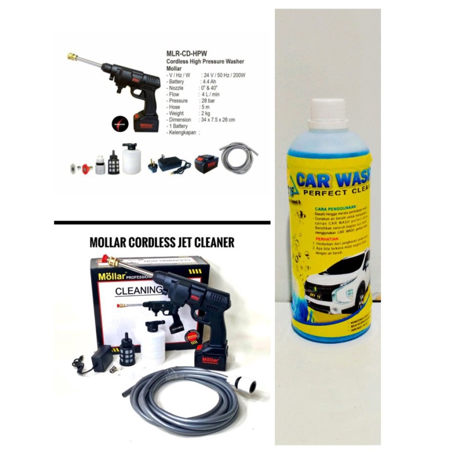 MOLLAR CORDLESS CAS BATERAI STEAM CUCI MOBIL MOTOR BONUS SABUN CUCI