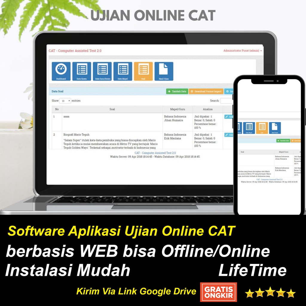 Software Aplikasi Ujian Online CAT berbasis WEB bisa Offline/Online