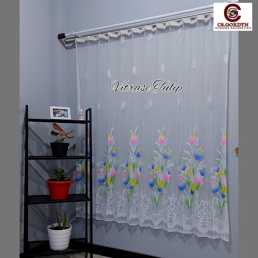 Gorden Vitrase Vitrace motif Bunga Tulip Tirai Jendela Pintu Minimalis