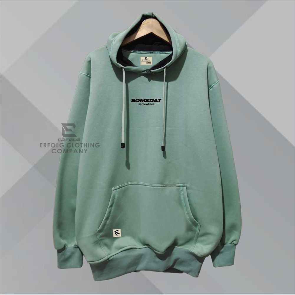 Sweater Hoodie Pria Wanita Basic Sablon Motif Someday Warna Hijau Mint Switer Oblong Brand Erfolg Clothing Distro Lokal Bandung Hudi Hitam Ukuran Oversize M L XL XXL Bahan Katun Taiwan Fleece Tebal Premium