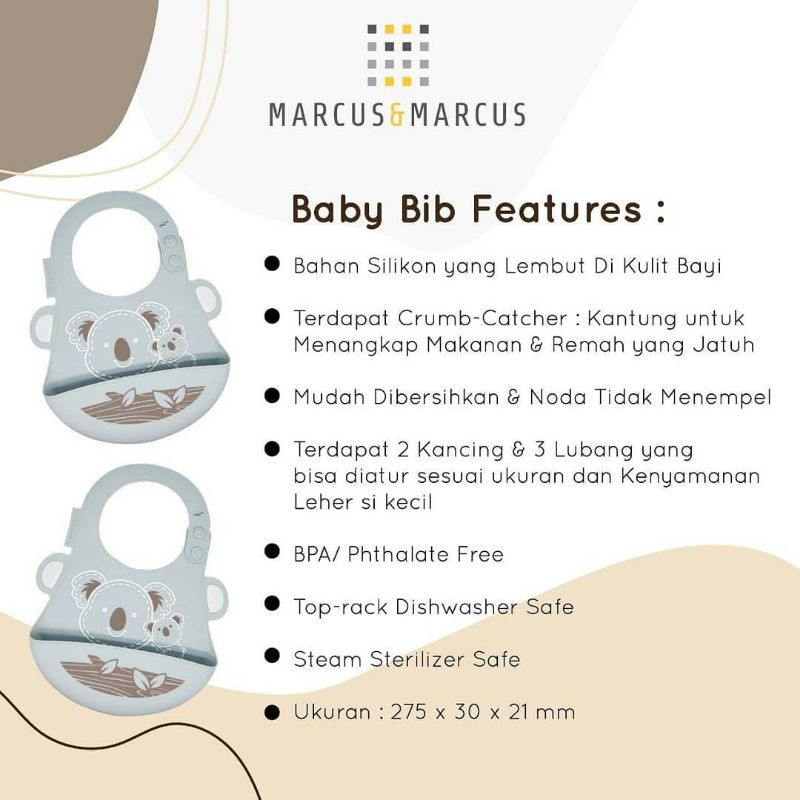 marcus &amp; marcus baby bib bis bayi mpasi tatakan makan Hijau Green Gajah Elephant Kuning  Jerapah