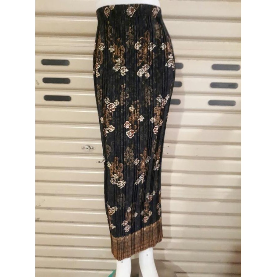 Rok Plisket Batik Jeane Rok Panjang Jumbo - Hitam, All Size