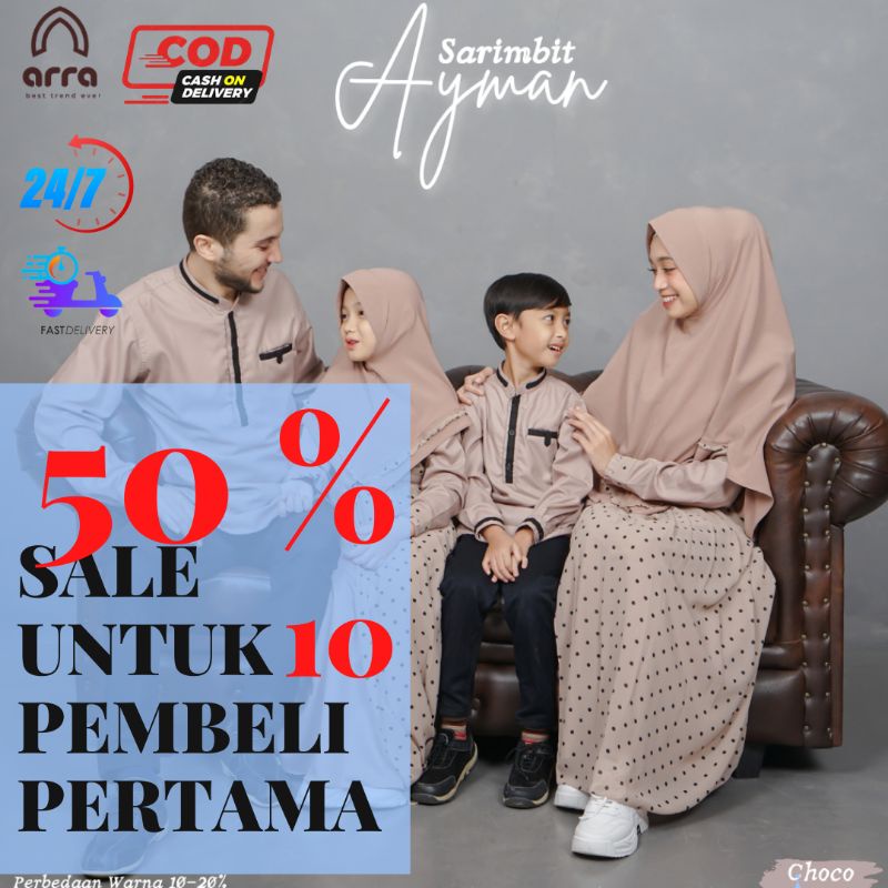 CUCI GUDANG SARIMBIT ARRA SERIES AYMAN WARNA CHOCO - couple family murah - baju couple muslim kekuar
