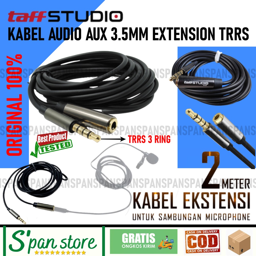 Kabel Extension Mic Audio AUX Jack 3.5mm TRRS 4 Pole Male to Female
