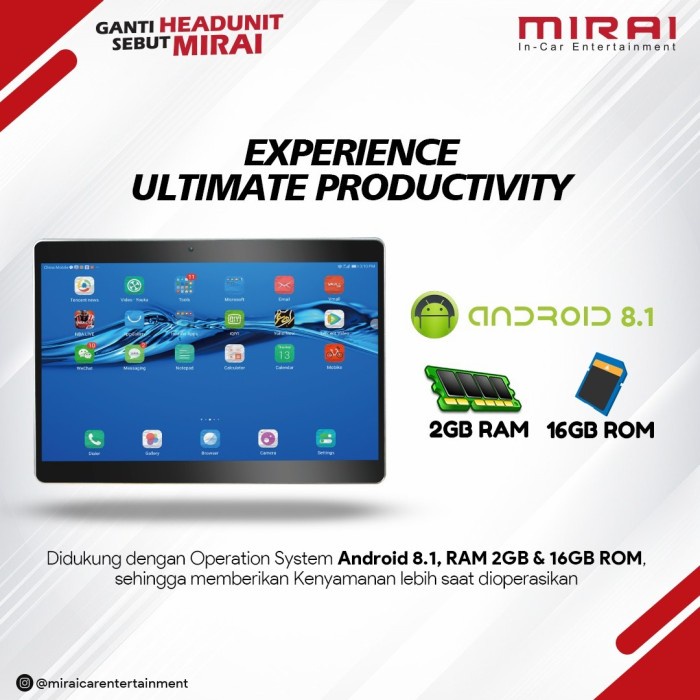 HEADREST ANDROID UNIVERSAL 10 INCH MIRAI MR 1011 A 4 G PER 1 PCS