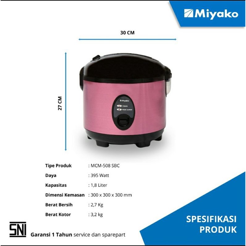 magic com miyako 1.8 liter MCM 508 SBC Rice Cooker 3in1 1,8L 508SBC / MCM508SBC /MCM 508 SBC Ori