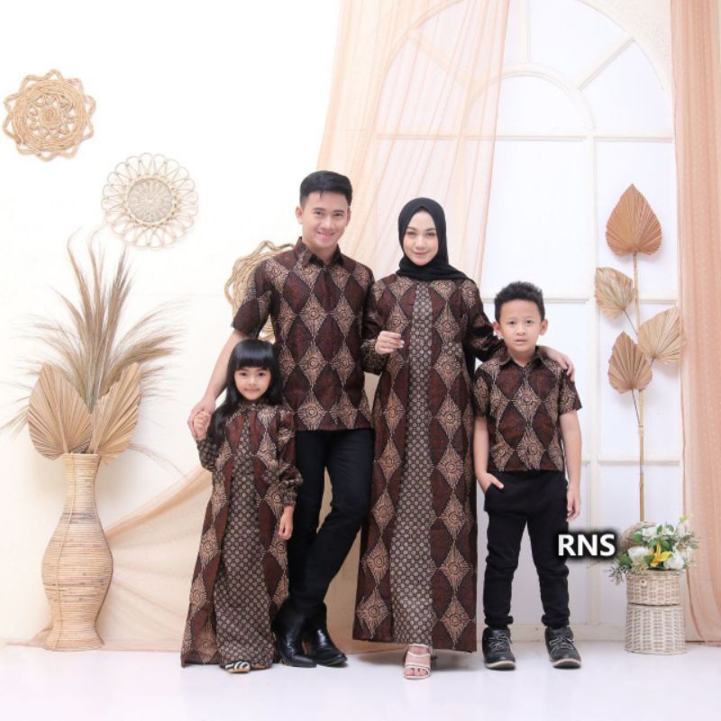 Batik Couple Keluarga Gamis Busui Motif Prasasti Batik Keluarga Seragam