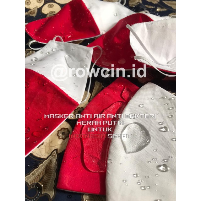 MASKER KAIN MERAH PUTIH ANTI AIR &amp; ANTI BAKTERI KATUN PREMIUM EARLOOP DAN HEADLOOP/HIJAB