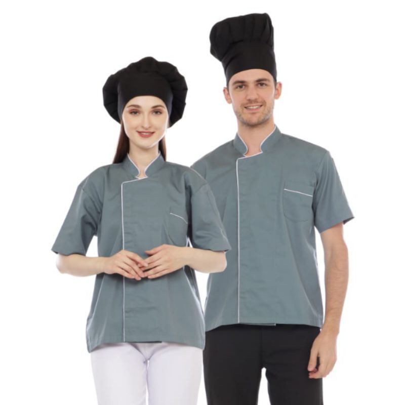 Baju Chef Abu List Putih