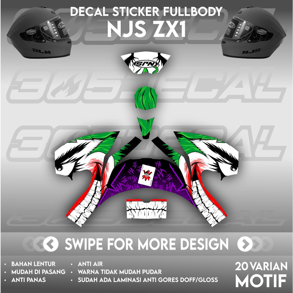 Sticker decal helm NJS ZX1 motif joker | decal helm | decal sticker