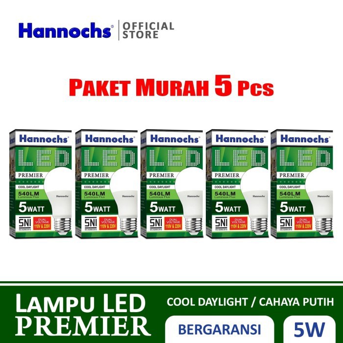 Hannochs - Lampu LED Premier - 5 watt - Cahaya Putih (Paket 5 PCS)