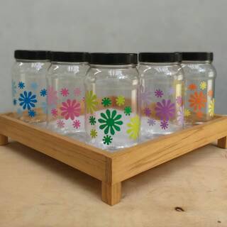  10 pcs jar plastik 500ml bulat stiker bunga cantik  