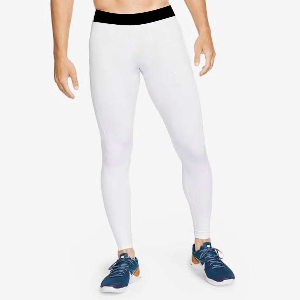 Celana Legging Panjang Pria Olahraga Gym Fitness Futsal Sepak Bola Putih Murah-1