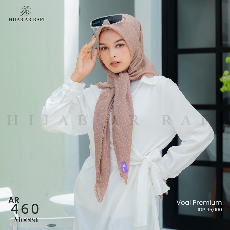 Hijab Segi Empat Motif ARRAFI AR 460 Kerudung Segiempat Voal Premium Polkadot Renda Original