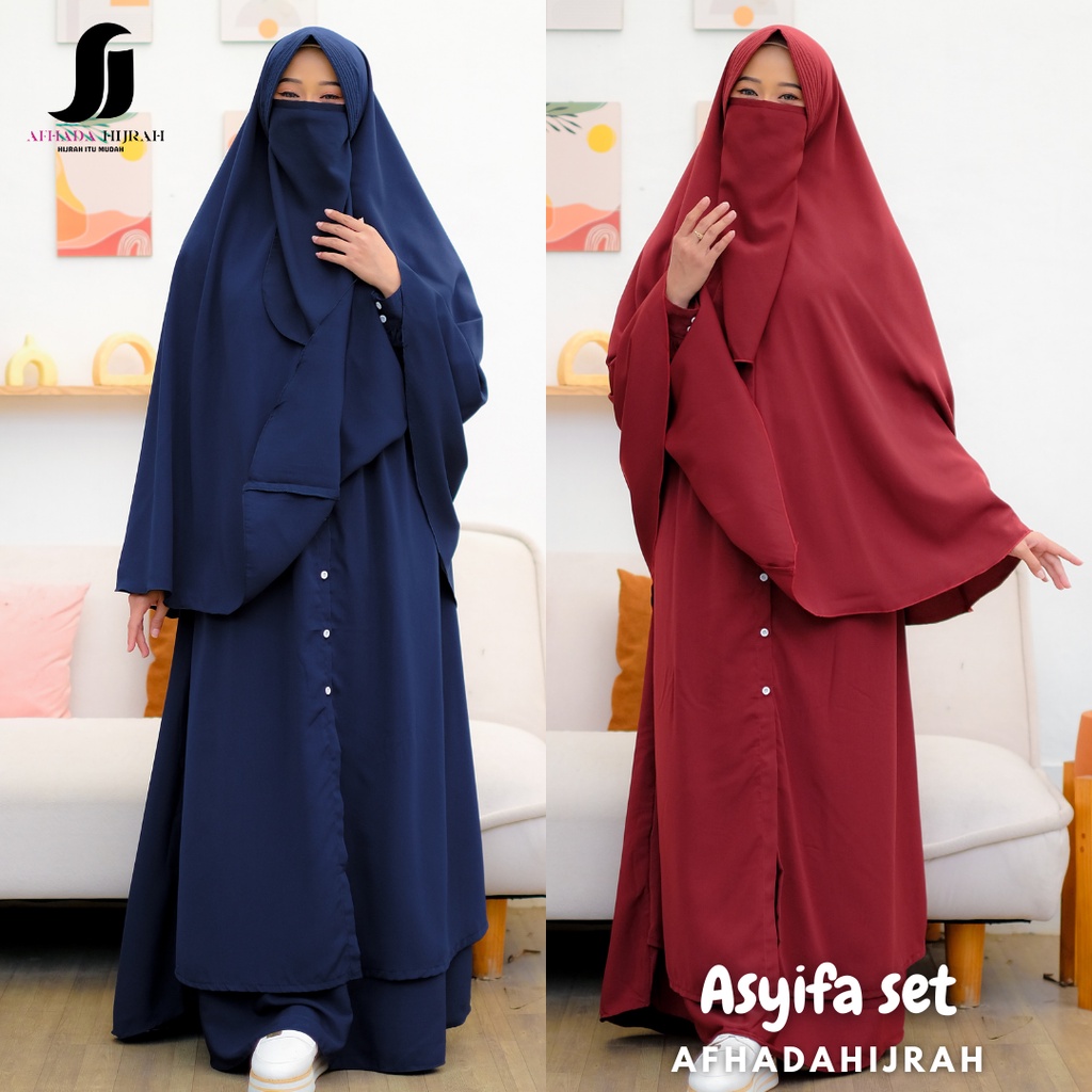 Afhadahijrah - Gamis syari jilbab cadar Asyifa wolfis baju set hijab instan free niqab terbaru Afhad