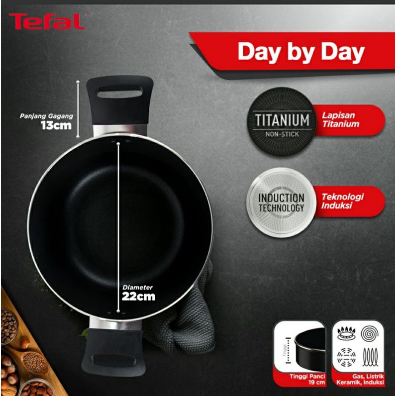 TEFAL Day By Day Stockpot 22cm + Lid / Panci Titanium Tefal Original