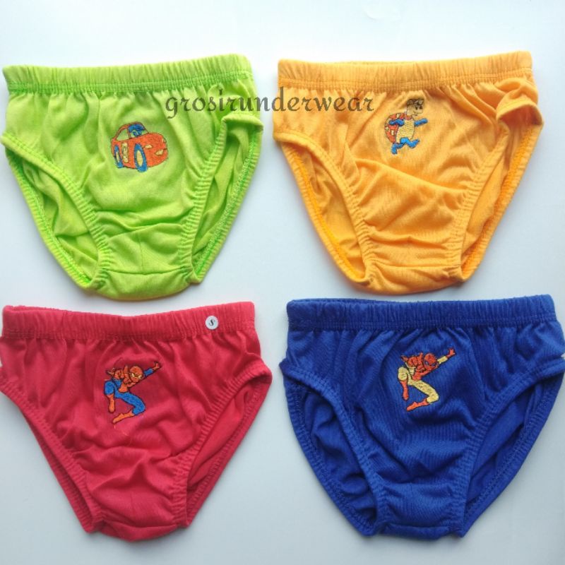Grosir 12 Pcs Sempak Anak Cowok Warna Motif Kartun Bordir