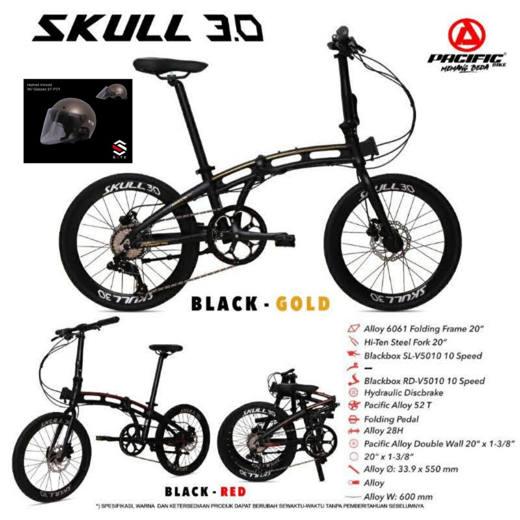 Sepeda Lipat 20Inch Pacific Skull Alloy 10 Speed (Ekspedisi)