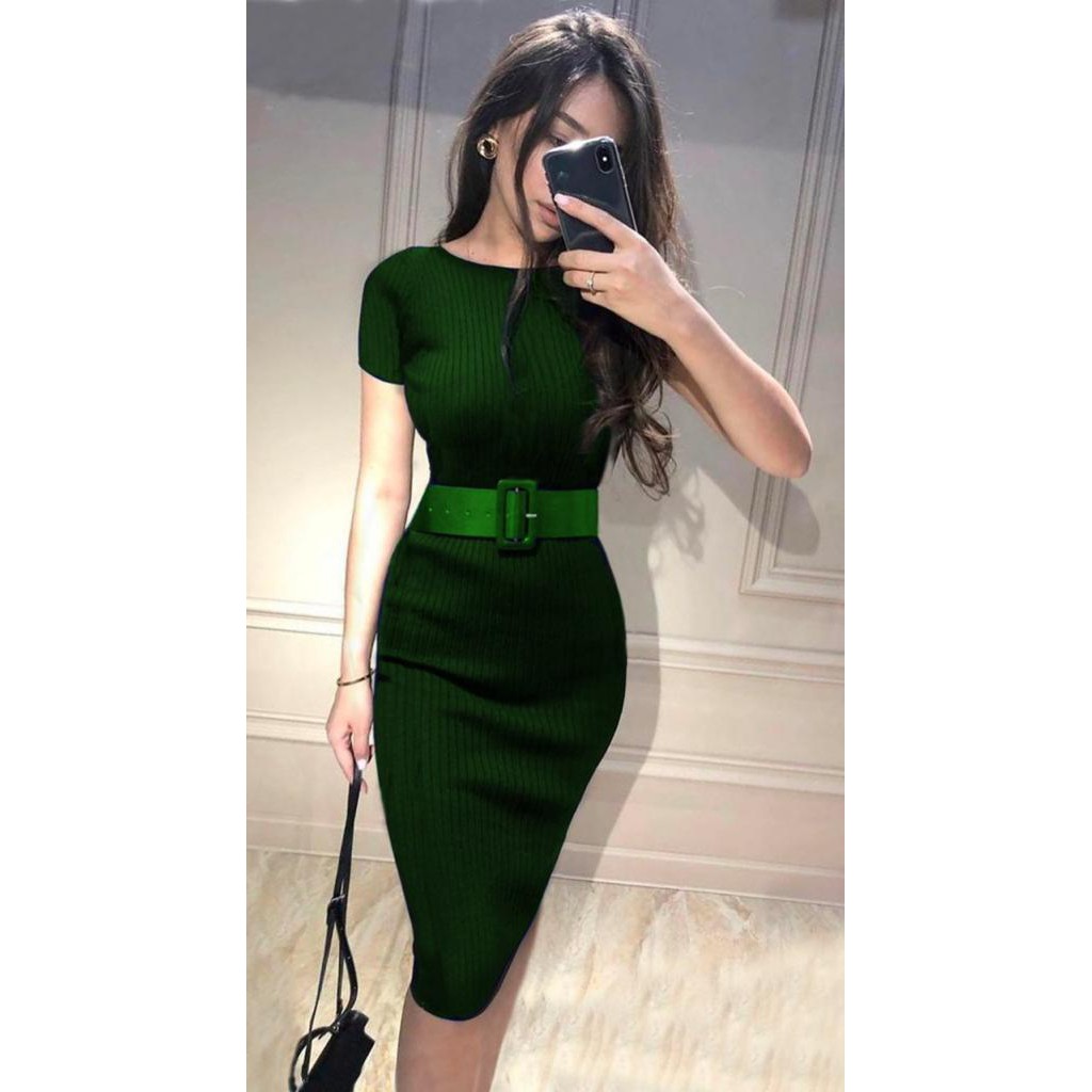 HOPYLOVY - Dress Rajut Wanita Simpel Free Belt Nicole