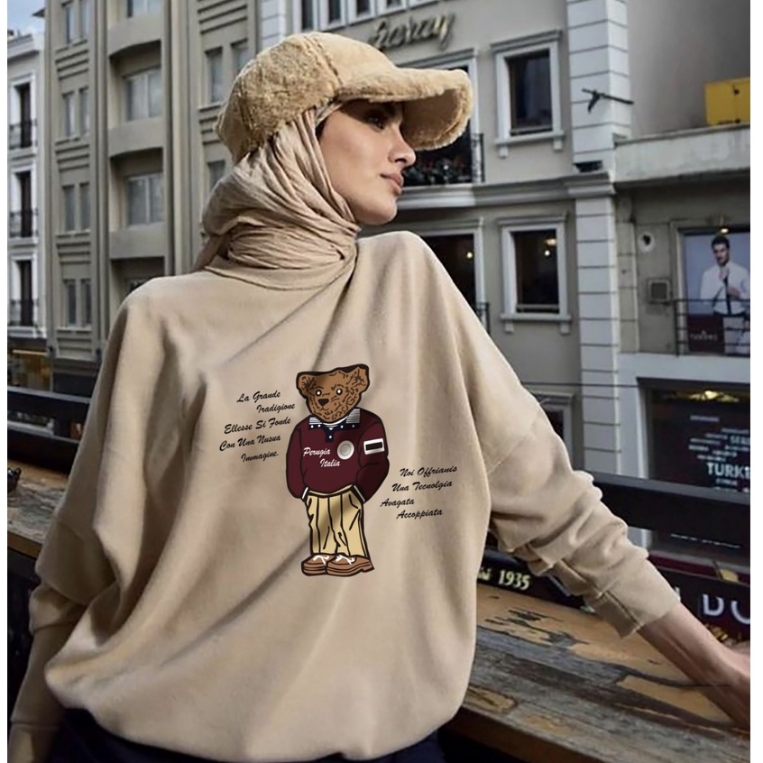 PABRIKHOODIE - BASIC SWEATER CREWNECK  BEAR PERUGIA M-XXL (SABLON) {PRIA &amp; WANITA)