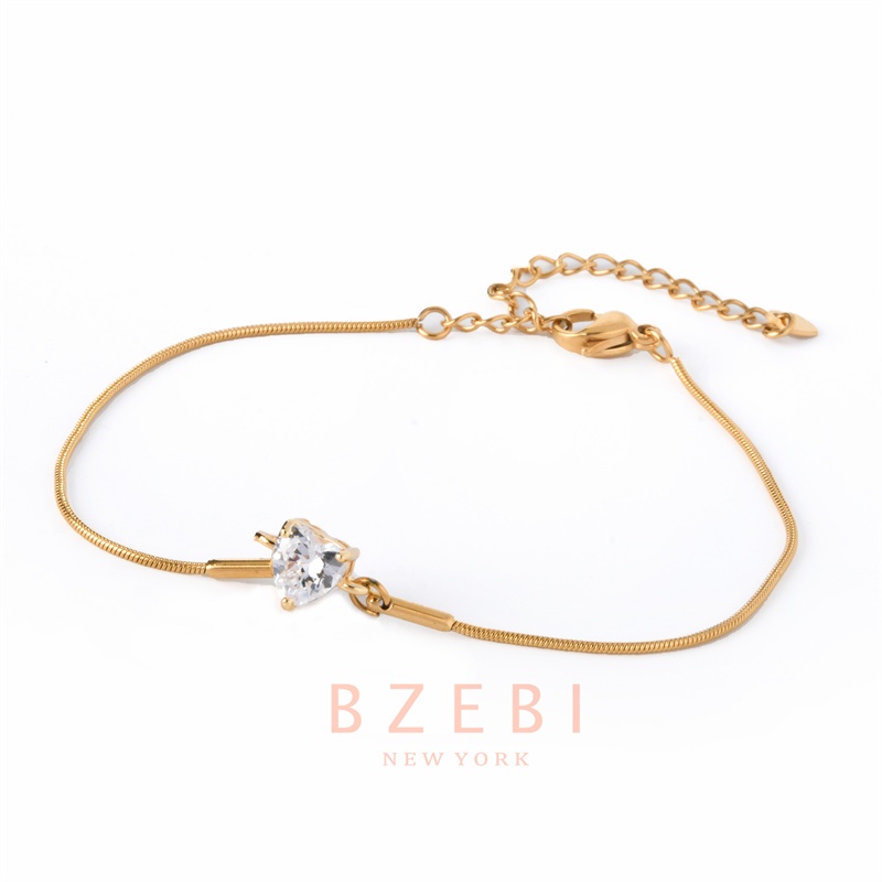 Bzebi Gelang Tangan Titanium Steel Lapis Emas 18k Hias Berlian Imitasi Gaya Korea Untuk Wanita 298b