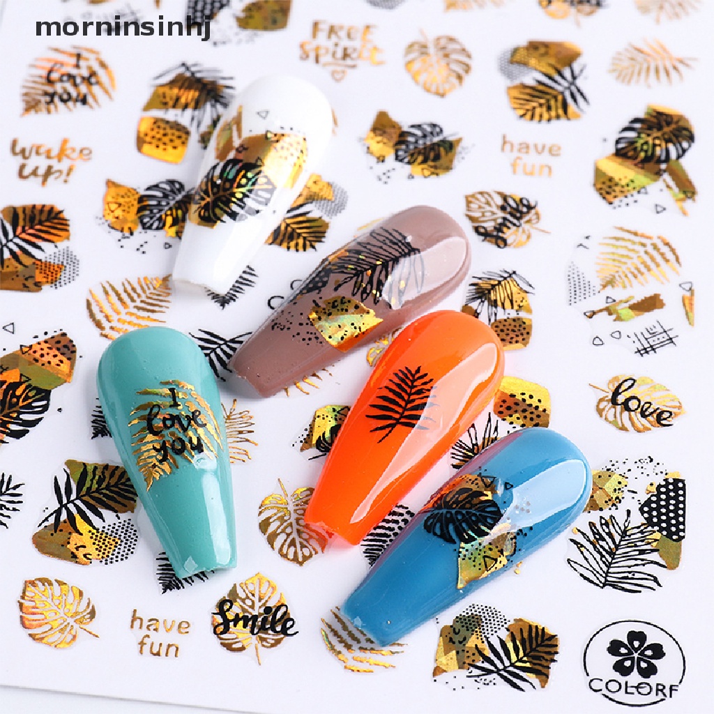 Mornin Stiker Kuku 3d Motif Daun Bronzing Untuk Nail Art