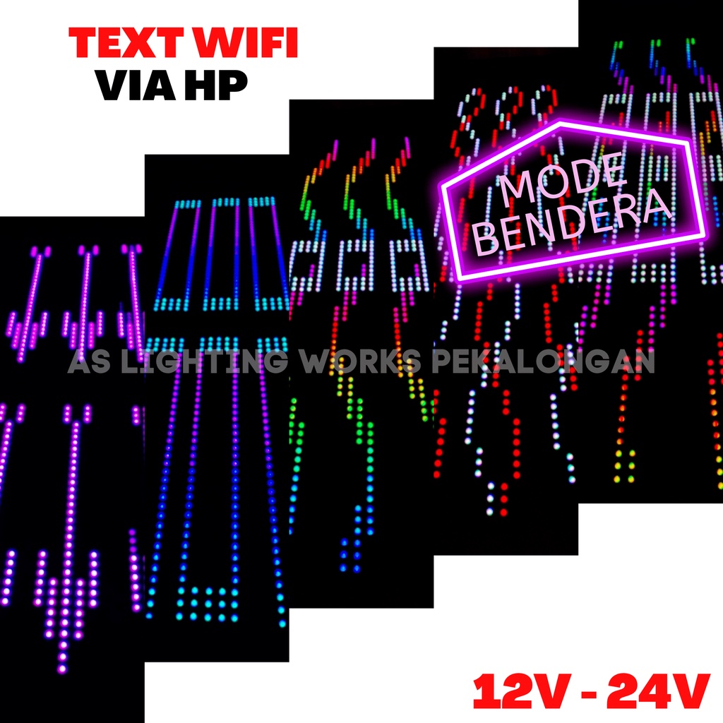 Lampu LED Variasi STROBO Kaca 5 Baris TEXT WIFI Mode Bendera