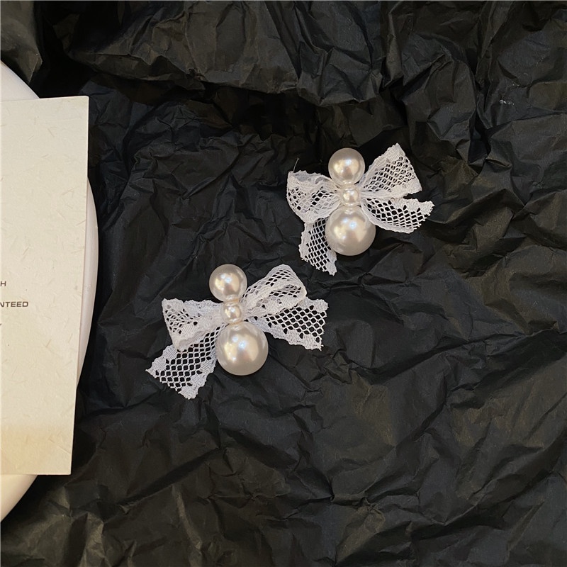 Anting 925 Silver Needle Desain Pita Renda Mutiara Gaya Korea Untuk Wanita