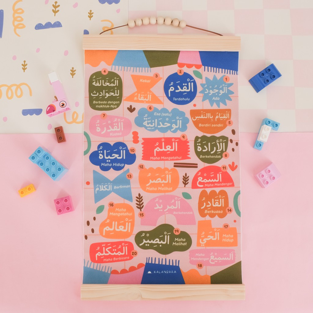 poster kanvas 20 sifat wajib bagi Allah (tipe LIGHT)