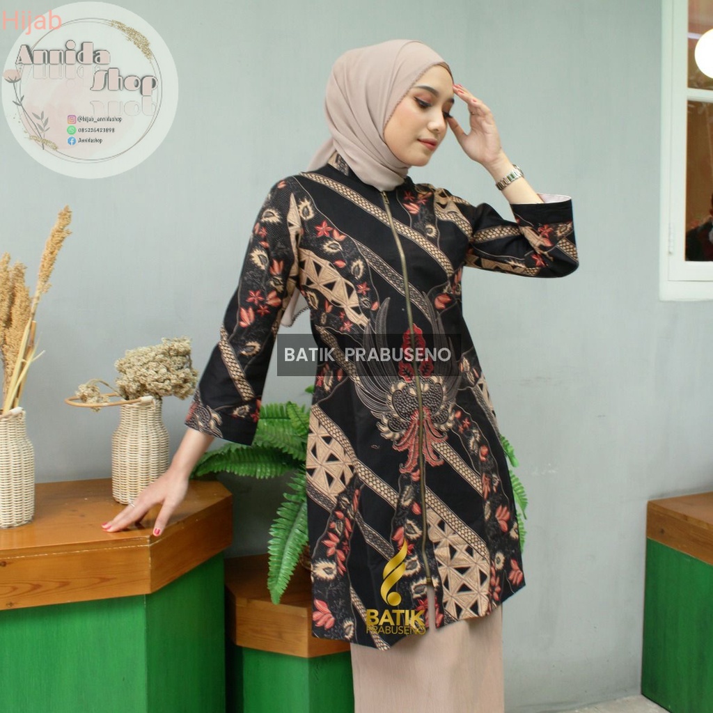 Kemeja atasan Batik Prabuseno - CENDANA Tunik Batik Perempuan Lengan Panjang Tradisional