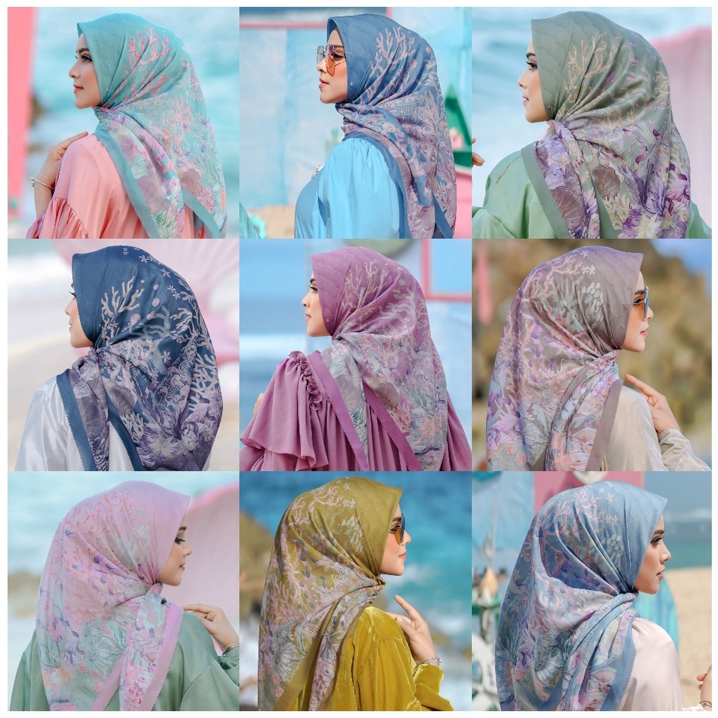 Buttonscarves Disney The Little Mermaid Series Voal Square Reguler / XL Teal Sorbet Seaweed Mustard 