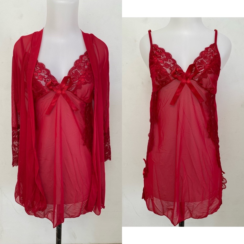 Satu set sexy lingerie kimono baju tidur seksi lingerie wanita sleepwear lingerie 075-Merah