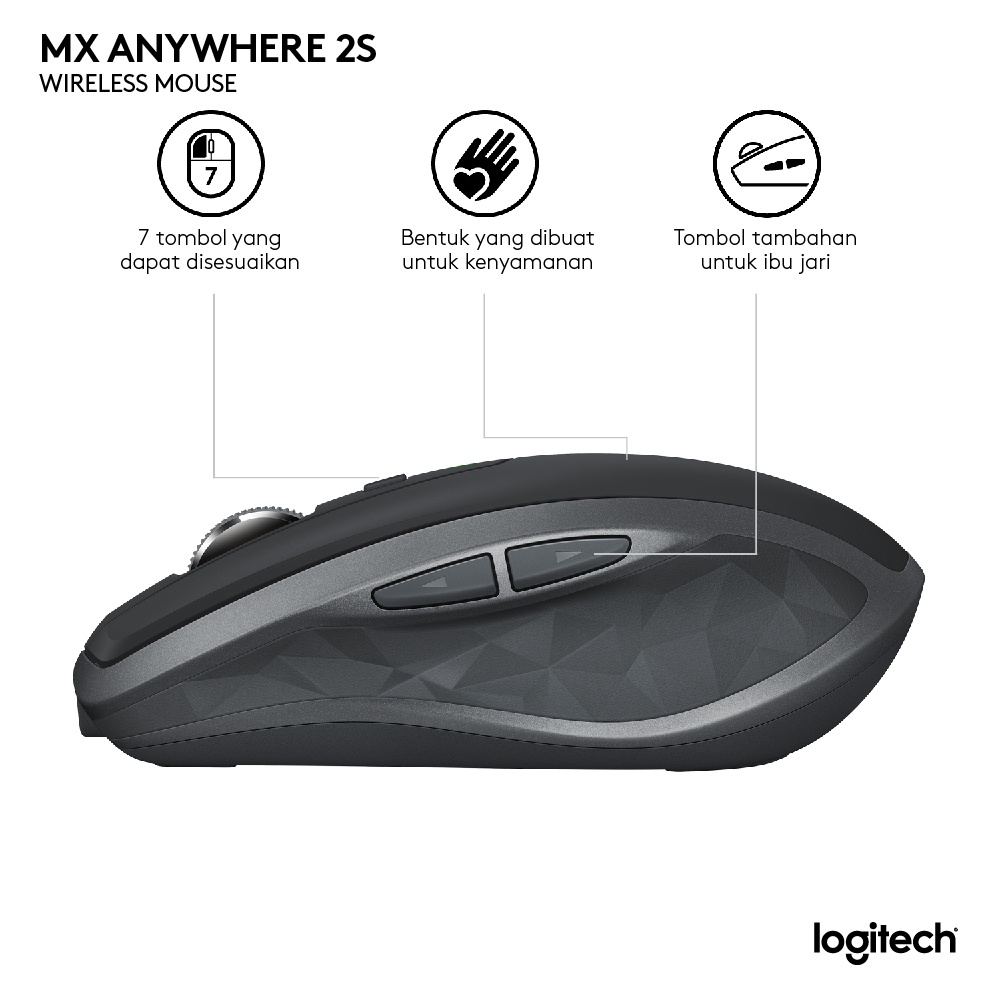 Logitech MX Anywhere 2S Mouse Wireless, Bluetooth, Rechargeable, Portable &amp; Multi-devices for Power User Windows, Mac, Chrome OS, Android &amp; iOS