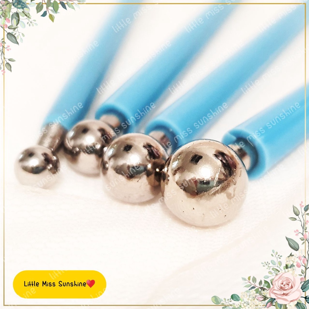 Pen Memahat 1 set isi 4pcs Pahatan Bentuk Nail Art Ukiran Tanah liat Clay Kue Ulang Tahun Sugar Ice Gula Fondant Icing Makanan Membuat Kreasi DIY DYE Clay Bulat Bundar Dot Tools Prakarya Perlengkapan Peralatan Memahat Membuat Eye Mata Little Miss Sunshine