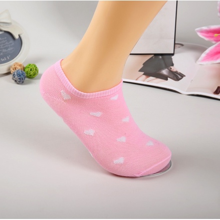 HC Kaos Kaki Ankle Polos Wanita KaosKaki Pendek Korea Murah Short Socks Kaos Kaki Motif Love Garis Murah-LOVE PINK MUDA