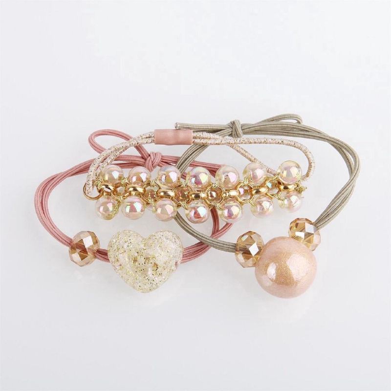 3 Pcs Ikat Rambut Karet Elastis Hias Crystal+Mutiara Elegan Gaya Korea untuk Wanita