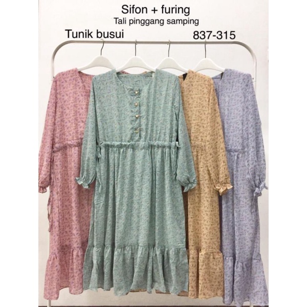 Long Tunik Bahan Sifon Import + Furing (Badan) Motif Bunga Ld 110 Pb 104