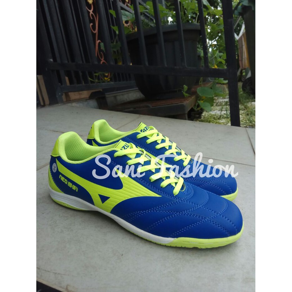 {KUALITAS TERBAIK}     sepatu futsal mizuno biru list hijau stabil New Harga Promo