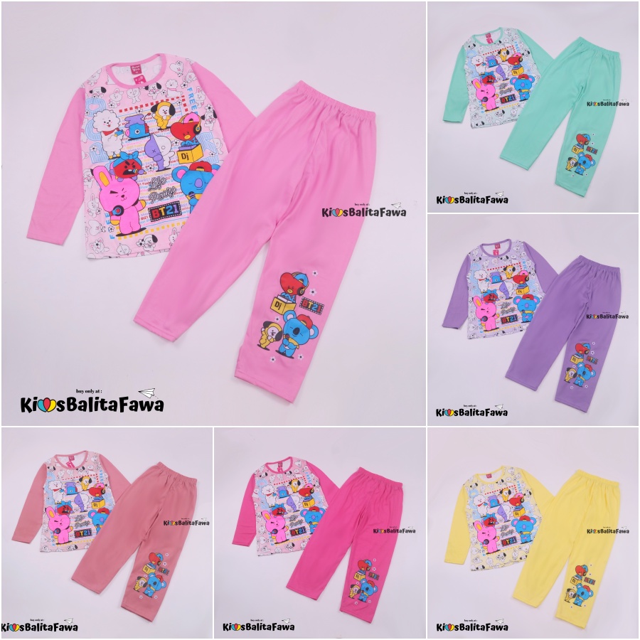 Piyama Karakter 9-10 Tahun / Baju Tidur Piyama Anak Perempuan Bahan Kaos COD Adem Lengan Celana Panjang Import Kaos Babycinnamon