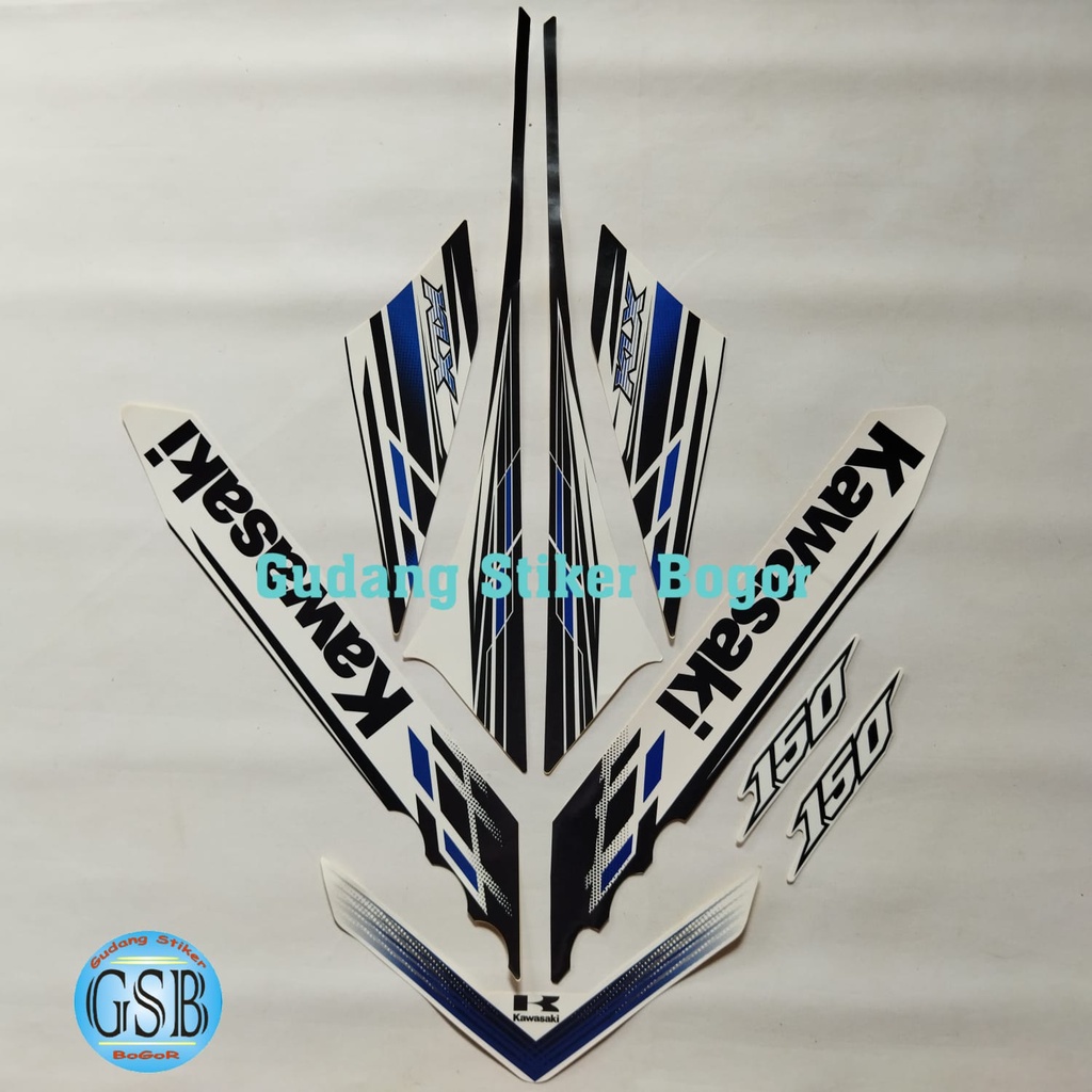 STRIPING STICKER LIS LES BODY MOTOR KAWASAKI KLX 150 2014 HITAM-PUTIH FULLSET