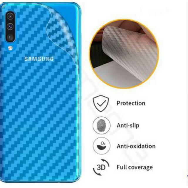 SKIN CARBON SAMSUNG A70 / BACK SCREEN PROTECTOR / STIKER CARBON TRANSPARAN SAMSUNG A70
