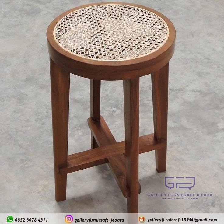 Kursi Bulat Rotan, Stool Bulat Rotan, Ottoman, Kursi Jati Rotan, Stool Murah