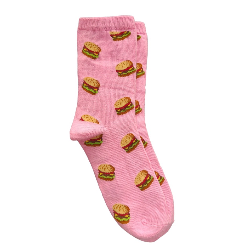 Kaos Kaki Motif Lucu-Lucu / Buah / Snack / Christmas / Snoopy / Leopard BEBAS PILIH (EXPT)-E43 Burger Pink