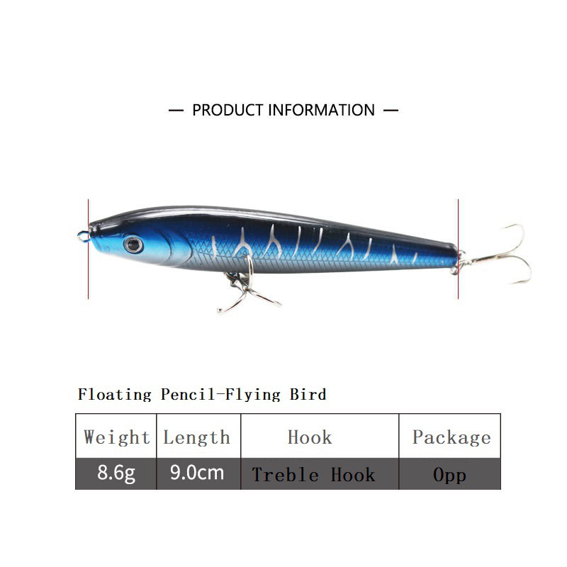 1Pcs New Luminous Pencil Umpan Pancing Lifelike Flying Bird Fishing Lure Ikan 9cm 9g Swimbait Bass Floating Wobbler Bait Kail Memancing Tackle