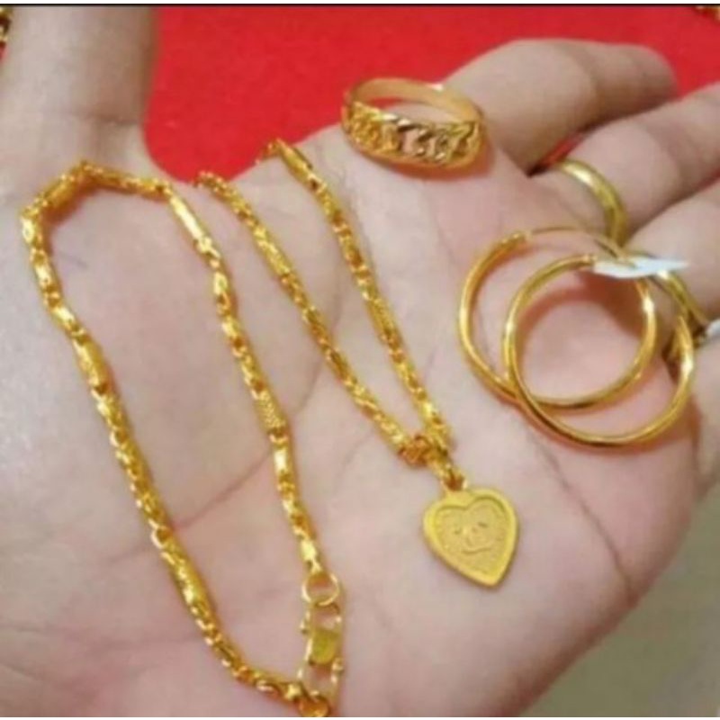 set perhiyasan pashion wanita dewasa model bambu lapis emas 24k anti karat