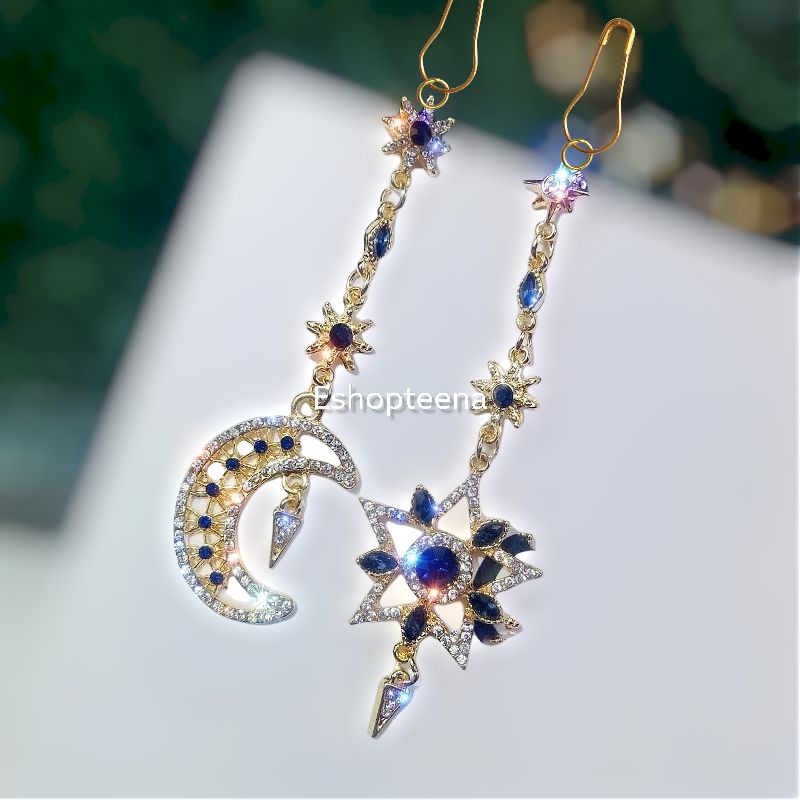 A34 anting hijab bulab bintang juntai mata hitam gold_anting jilbab